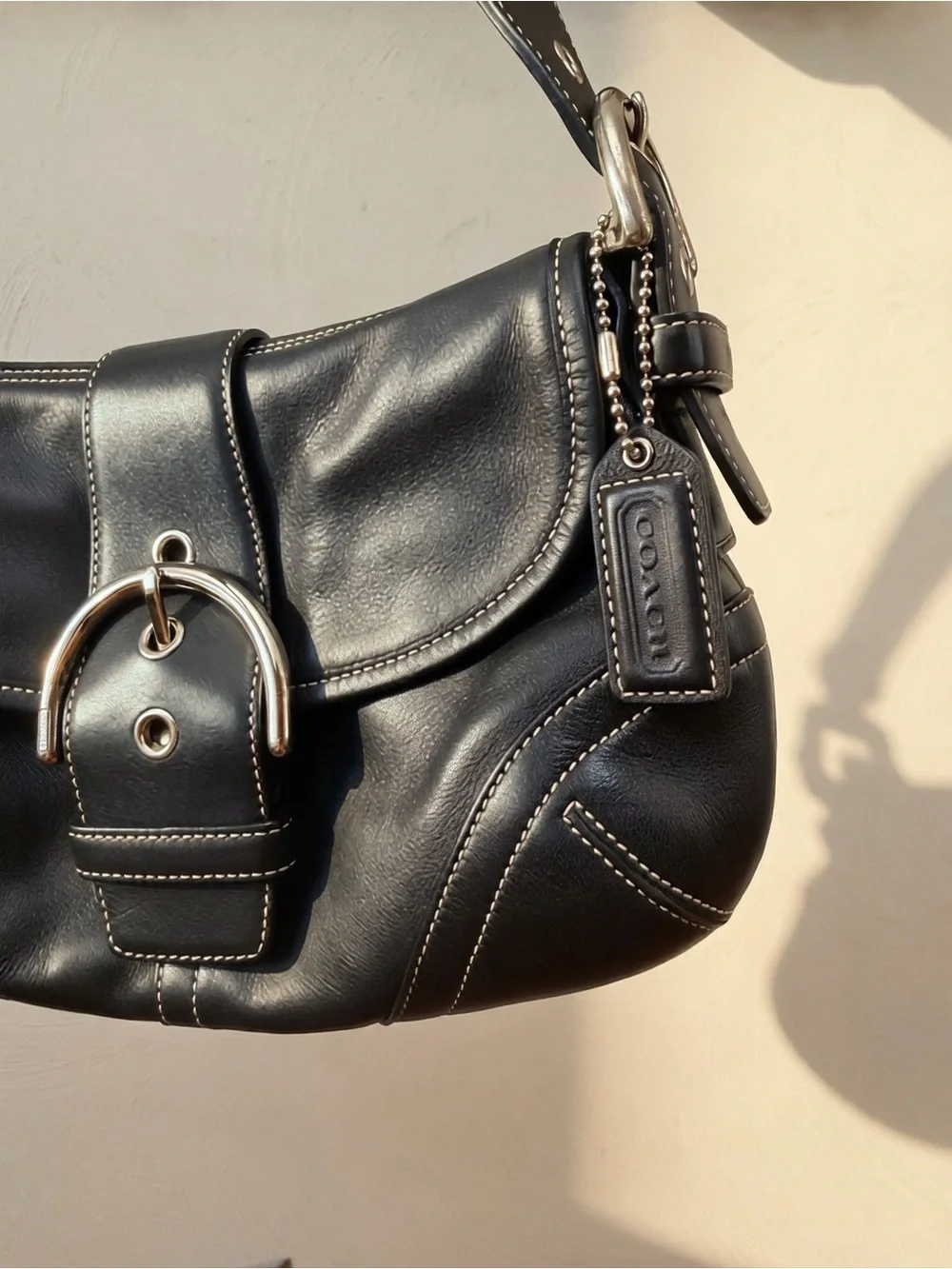 Coach Y2K Soho Black Leather Buckle Flap Shoulder Bag G04S-9247